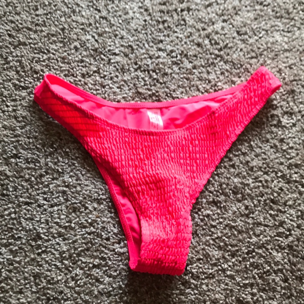 Neon Coral High Waisted Cheeky Bikini Bottoms